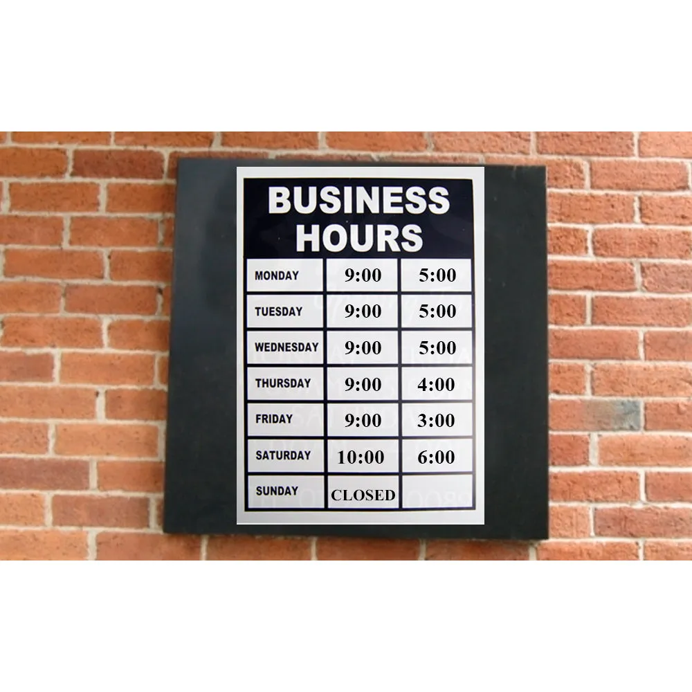 2 Business Hours Sign Monday Thru Friday Store Office Window Shop Write In Times