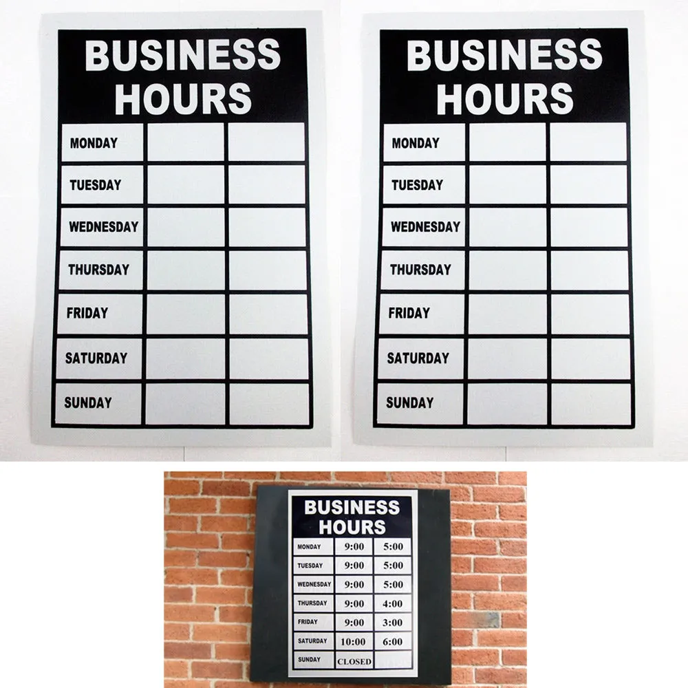 2 Business Hours Sign Monday Thru Friday Store Office Window Shop Write In Times
