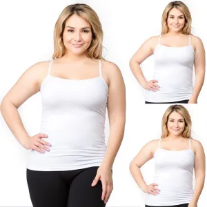 3 Women White Cami Tank Top Spaghetti Strap Shirt Camisole Basic Layer Plus Size