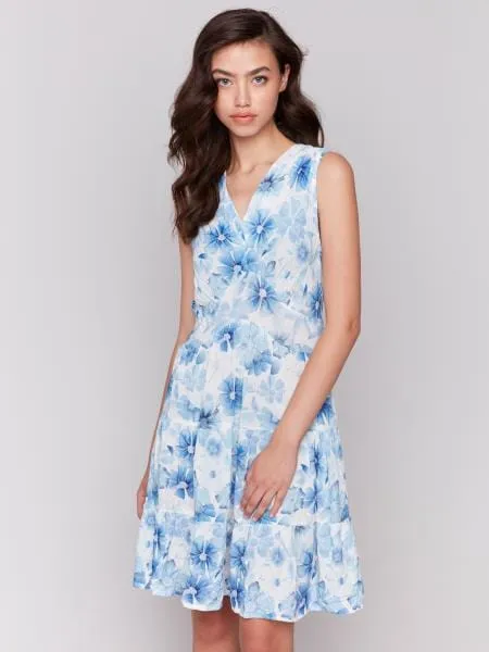 Celestial Blue Watercolor V-Neck Dress