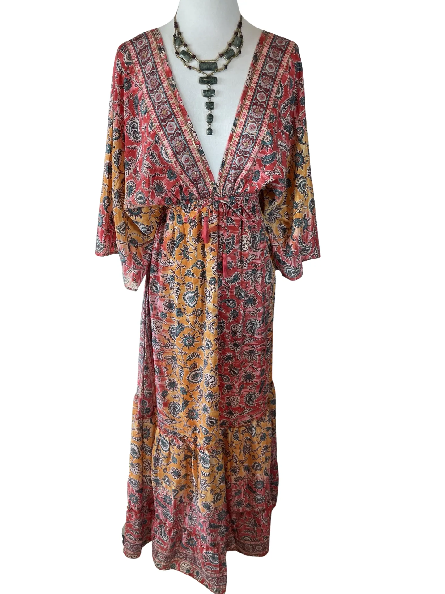 Double V-Neck Boho Maxi dress (orange-red)