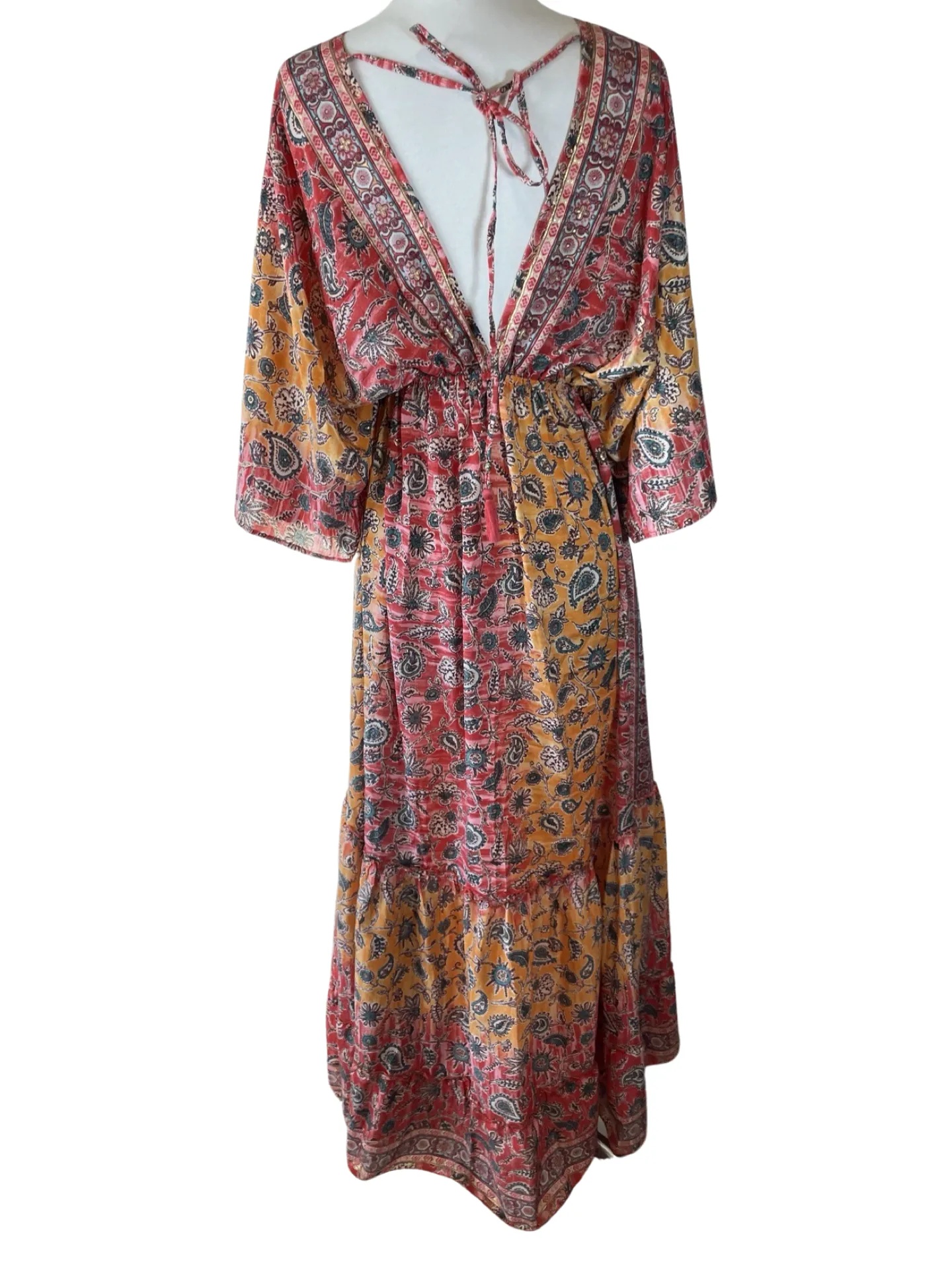 Double V-Neck Boho Maxi dress (orange-red)