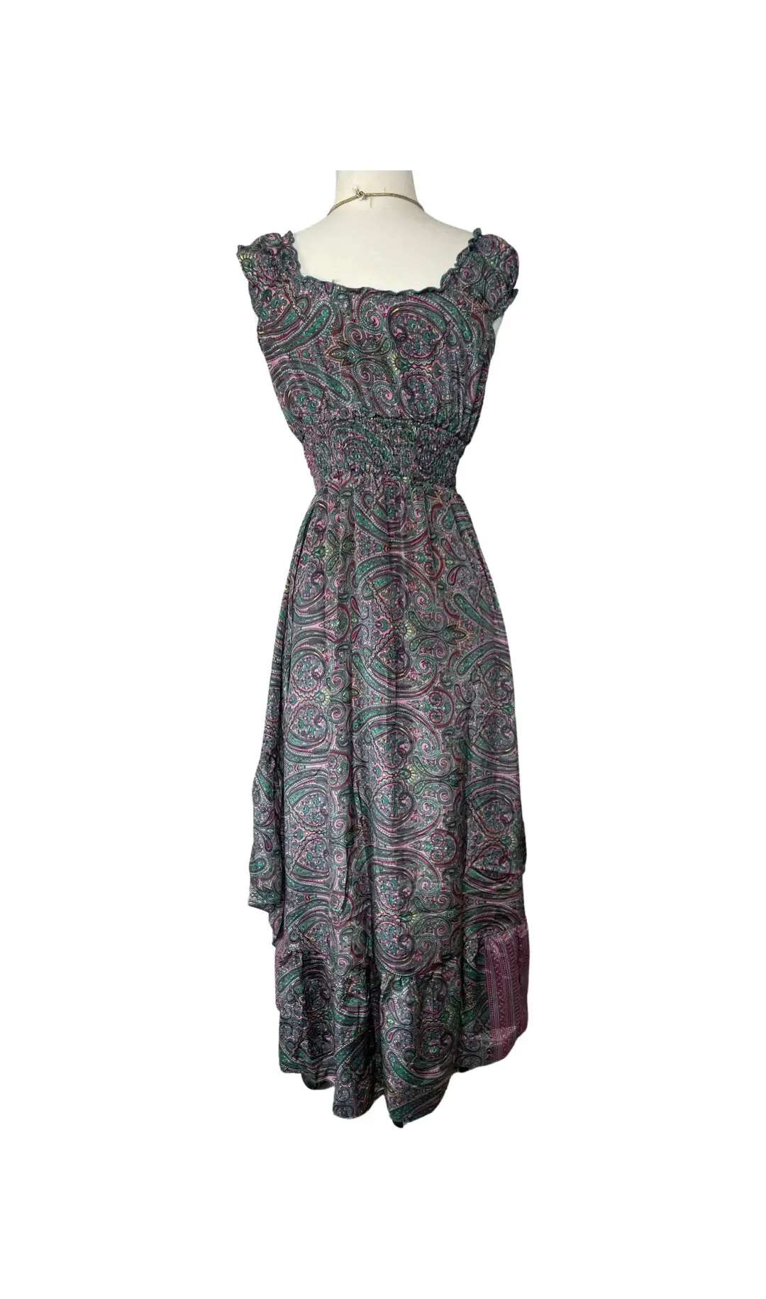 High and low Silk dress (Pink/green)
