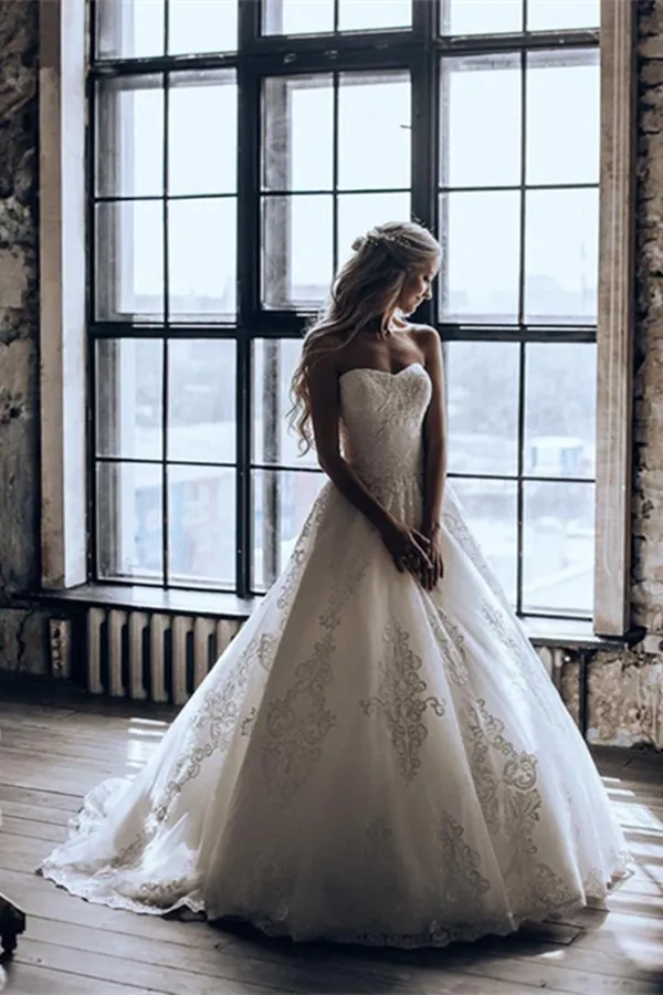Kateprom Beautiful Online Exquisite Sweetheart A line Bridal Dresses Appliqued Gowns for Sale KPW0674