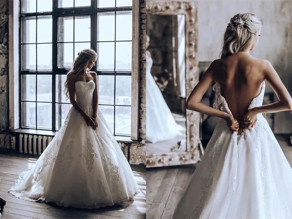 Kateprom Beautiful Online Exquisite Sweetheart A line Bridal Dresses Appliqued Gowns for Sale KPW0674