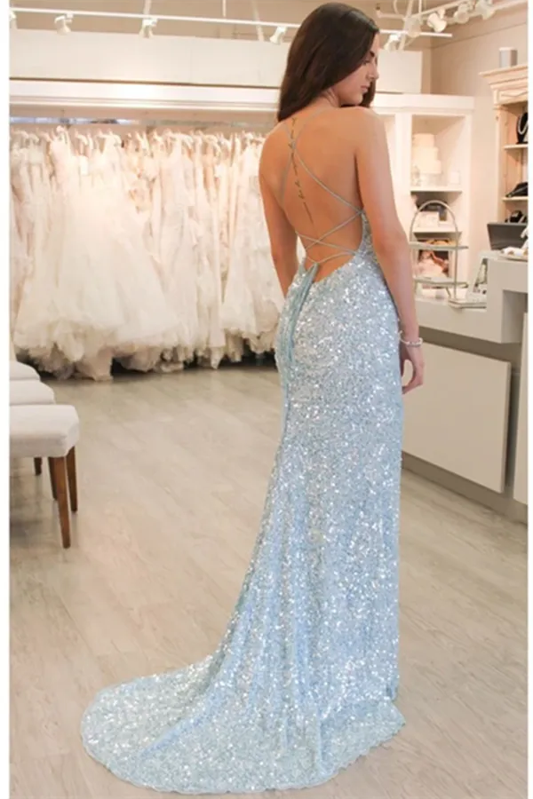 Kateprom Eye Catching Sequin Lace Spaghetti Straps Neckline Sheath Prom Dress KPP1362