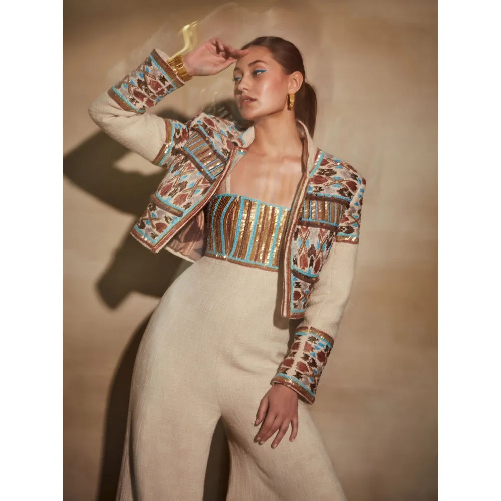 Nikita Mhaisalkar Off-White Jacket with Rafia and Metallic Wire Work