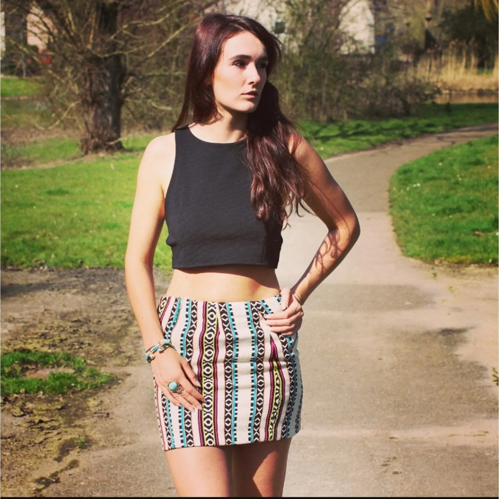 NWT Boho Tribal H & M Canvas Mini Skirt - 8