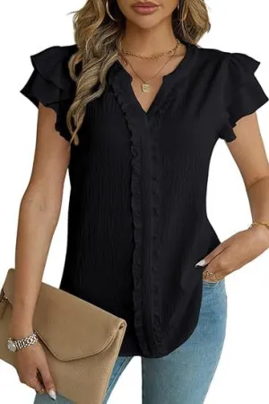 Perfect For Travel Black Crinkle Top