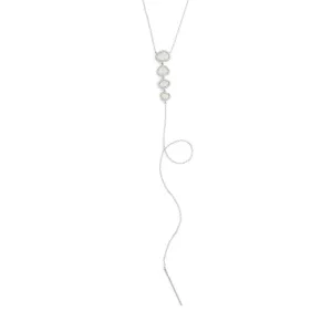 Rhodium Plated Opal and CZ Drop Necklace