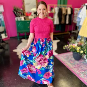 Royal Blue Floral Print Maxi Skirt
