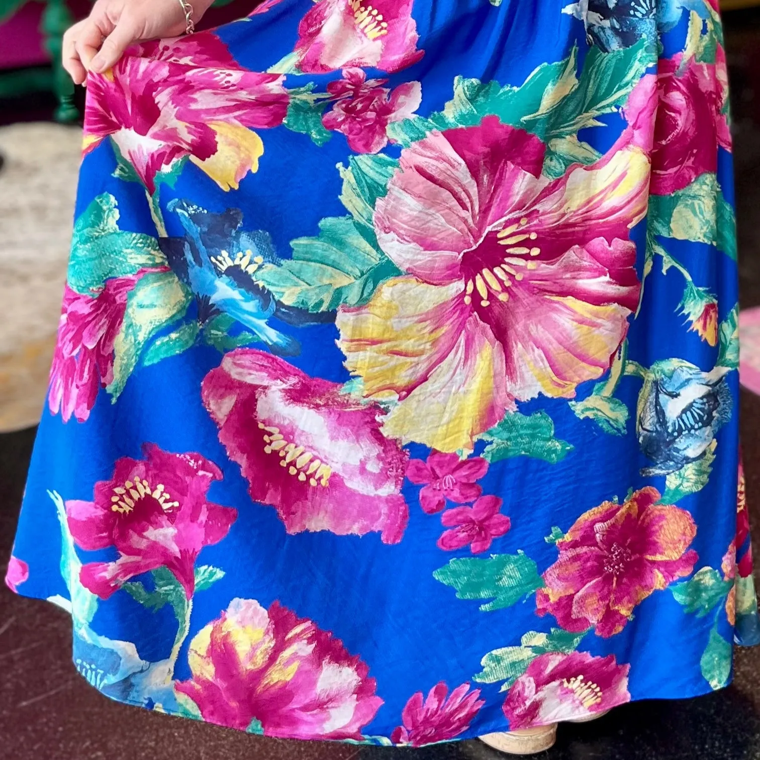 Royal Blue Floral Print Maxi Skirt