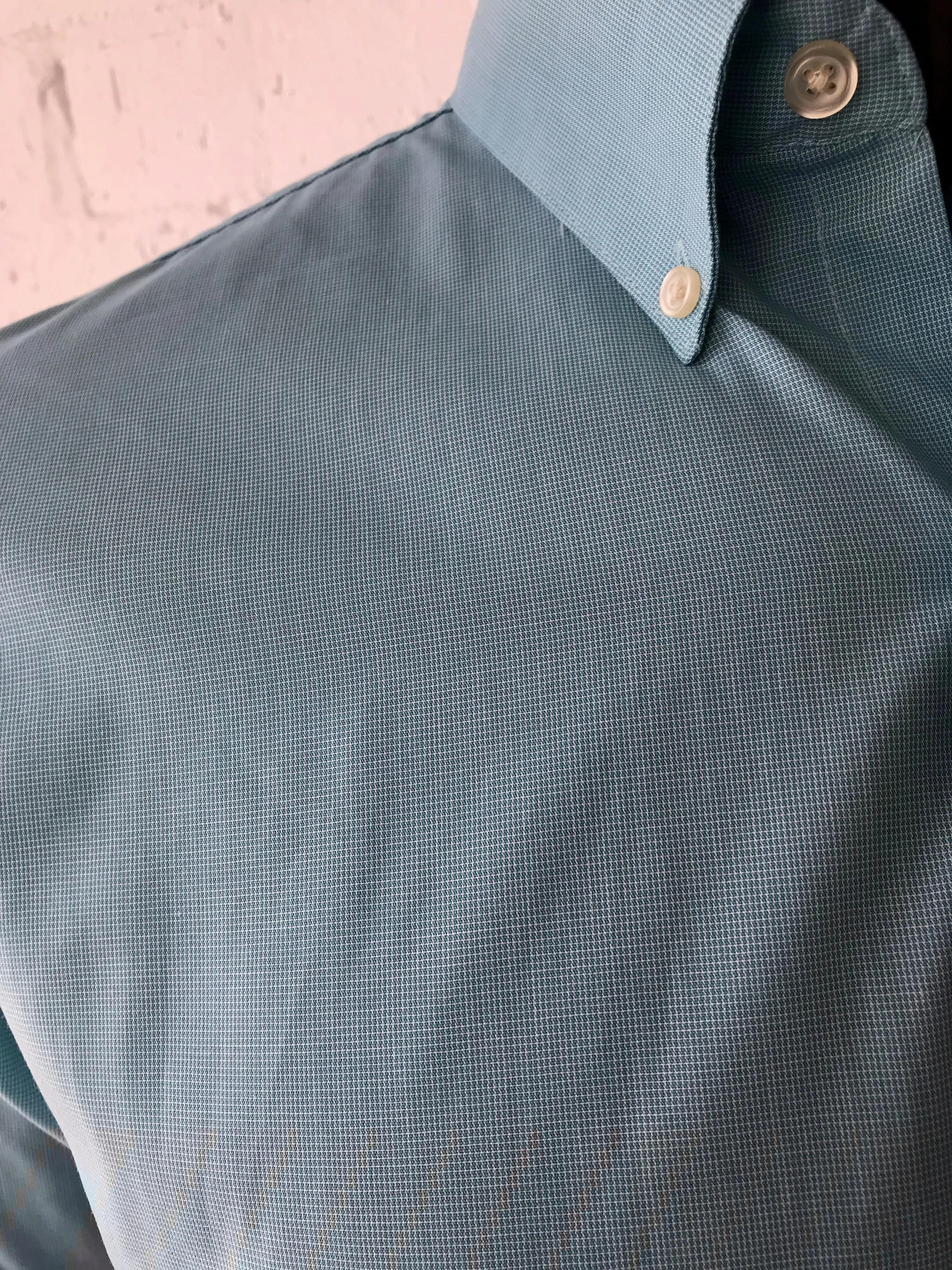 Van Heusen Mens Shirt Light Aqua with Fine White Plaid