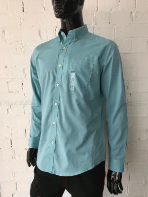 Van Heusen Mens Shirt Light Aqua with Fine White Plaid