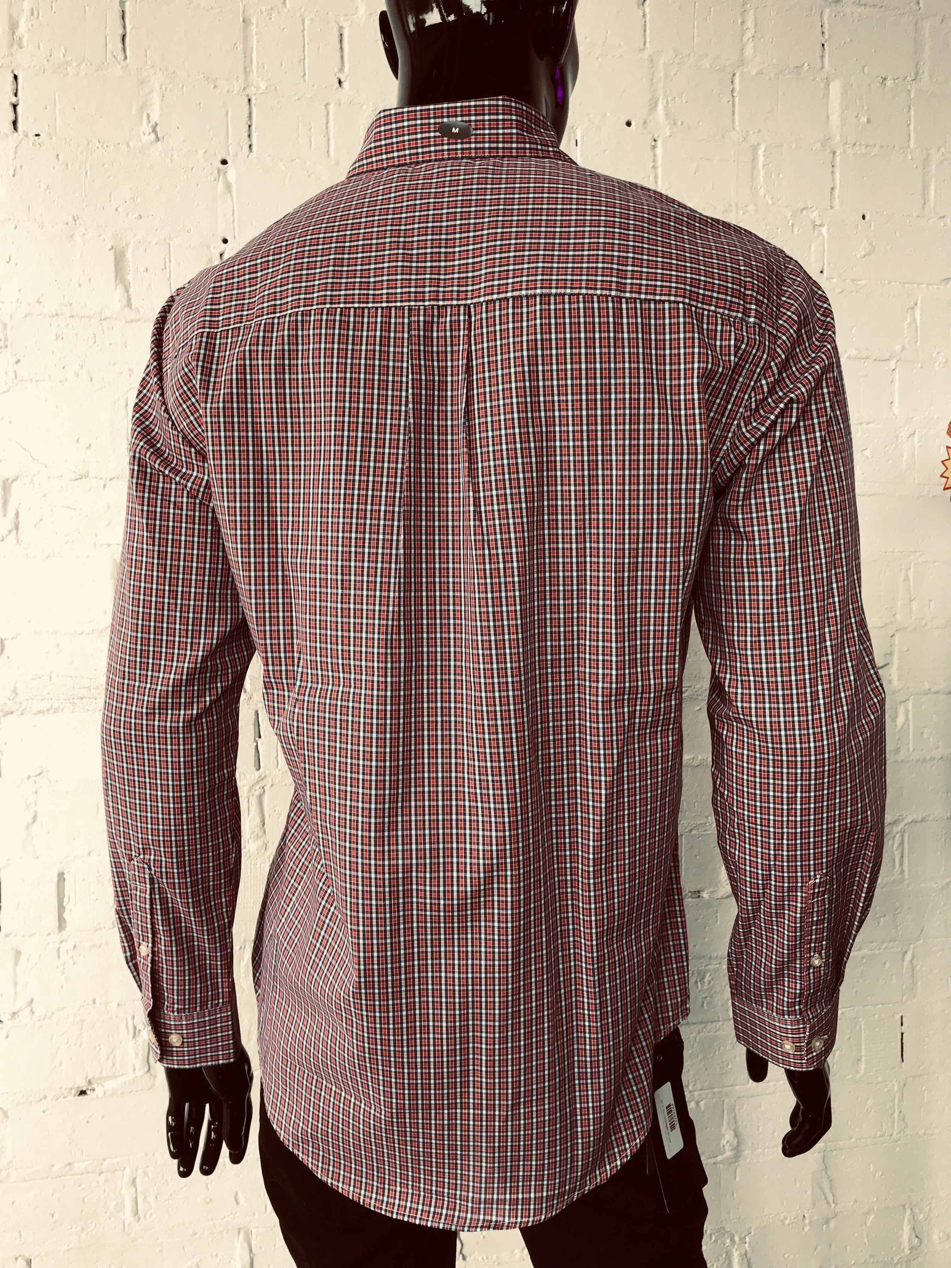 Van Heusen Mens Shirt Red White and Black Plaid