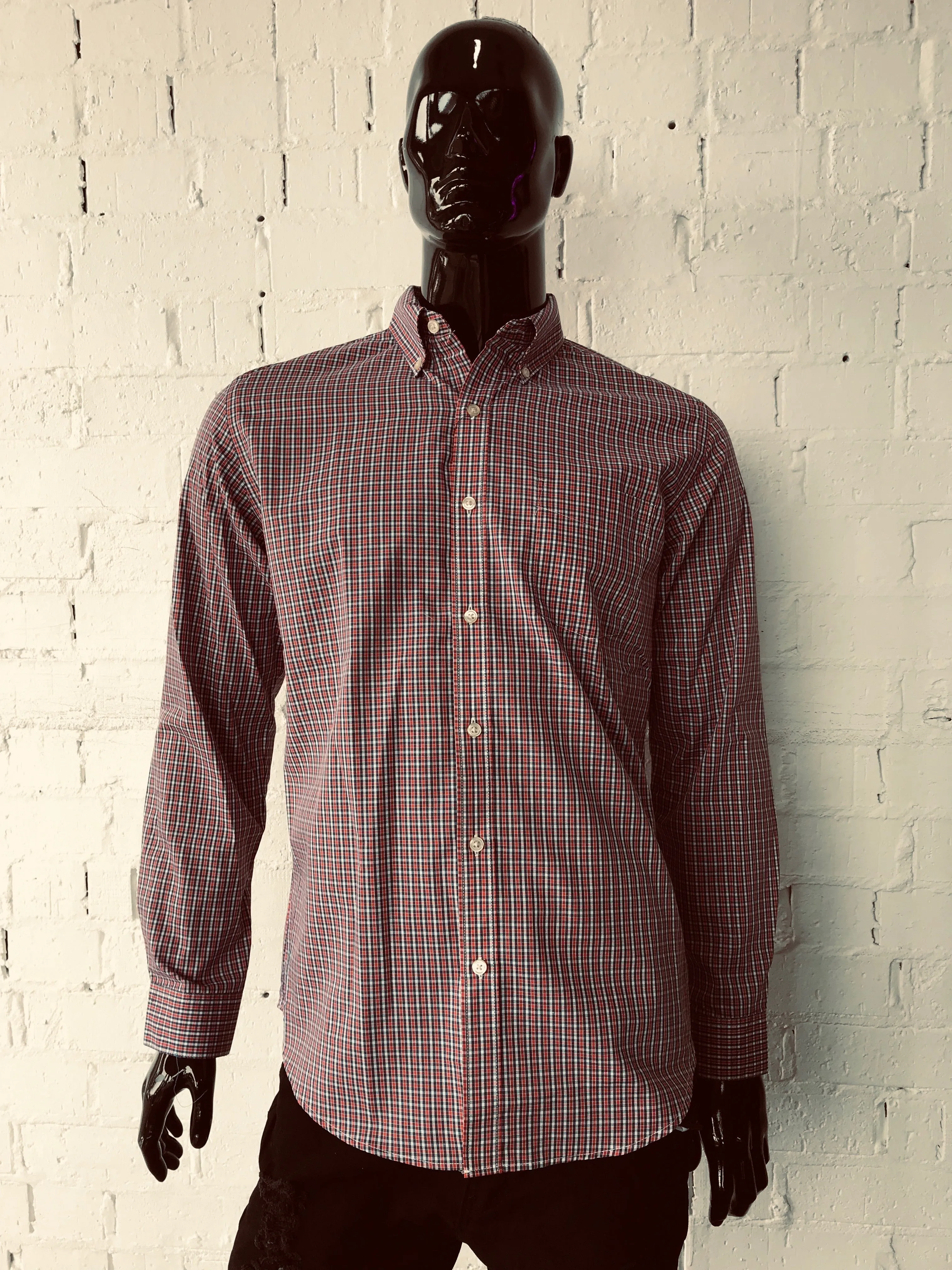 Van Heusen Mens Shirt Red White and Black Plaid