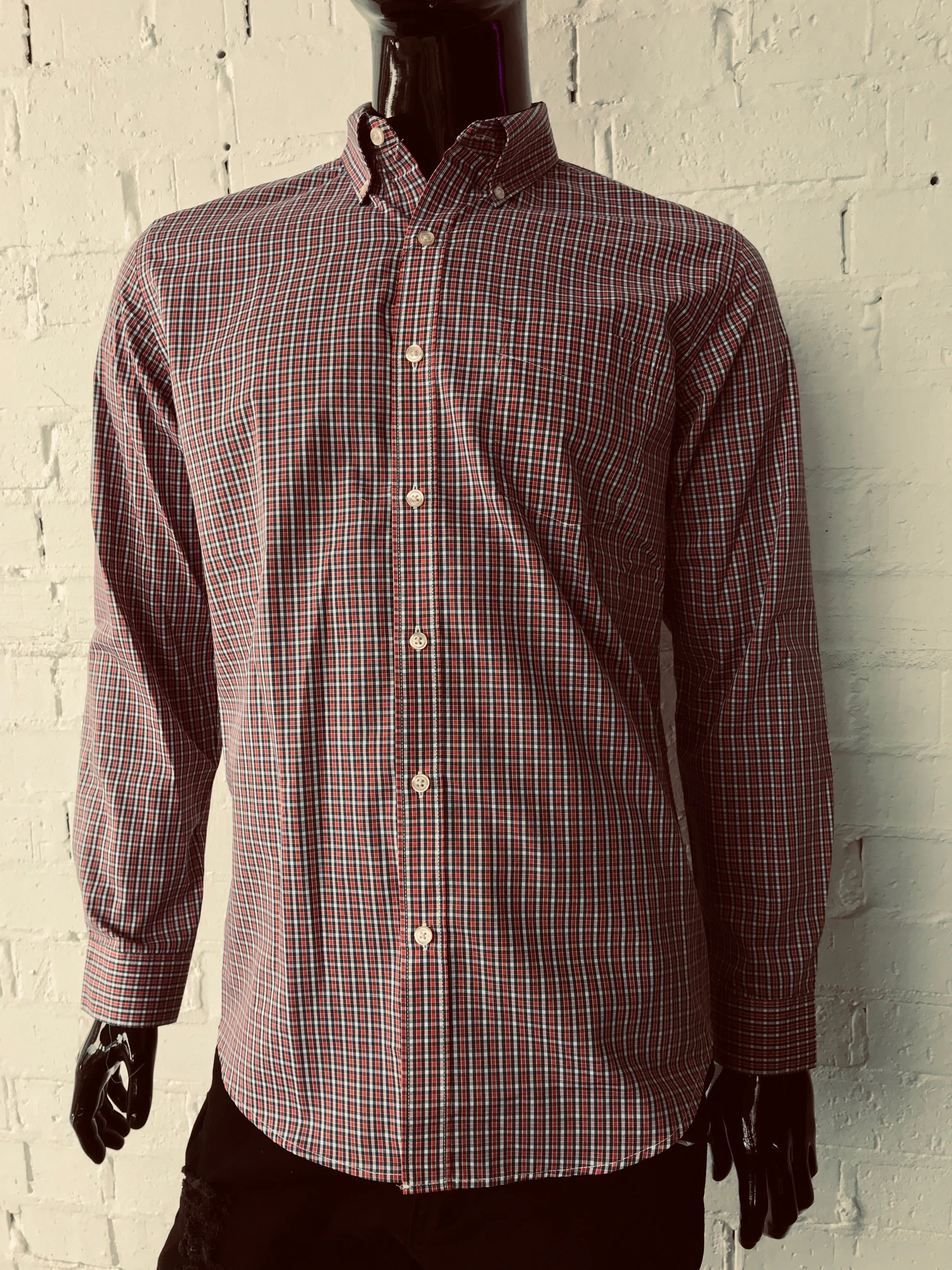 Van Heusen Mens Shirt Red White and Black Plaid