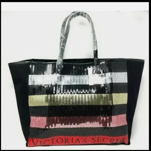 Victoria's Secret Black and Red Sequin Tote Bag